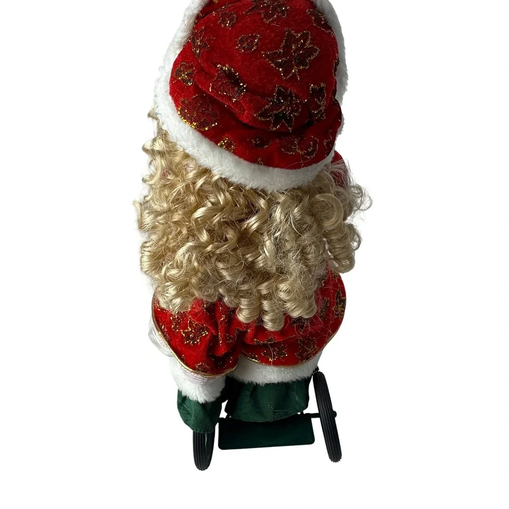 Vintage Porcelain Christmas Doll on Tricycle Red Velvet Gold Glitter 16‎ inch